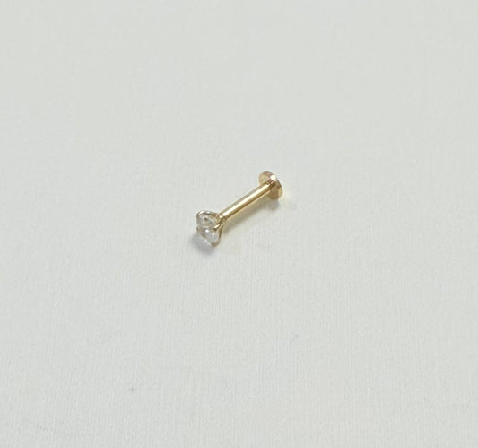 P2- NEW 14K Gold Threadless Push-in Labret, Flat Back Studs W.G