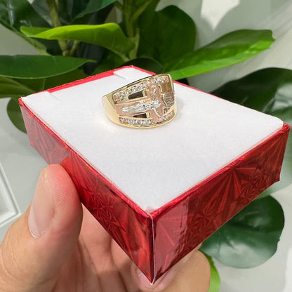 1262- NEW 14K Tri- Tone Crucifix Gold Ring W.G