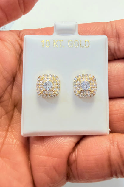 1743- NEW 10K Gold Square Cz Stud Earrings (9.8mm) W.G