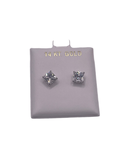 581- 14K White Gold Square Studs 6mm