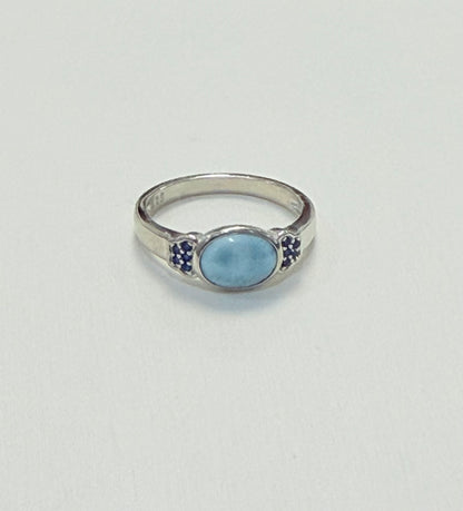 S904- NEW .925 Sterling Silver Larimar Oval Ring W.G