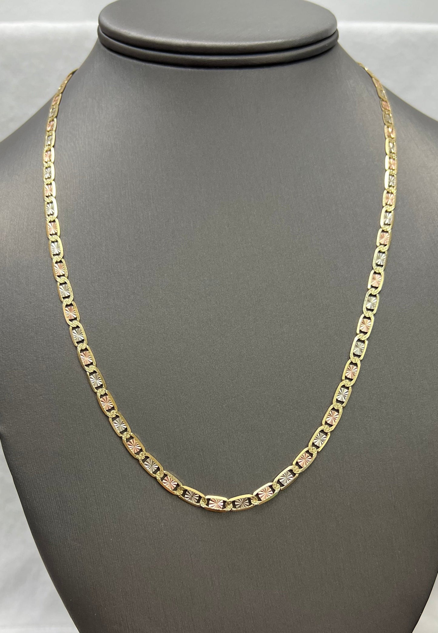 1442- NEW 14K Solid Valentino Tri Tone Chain 20" 4mm W.G