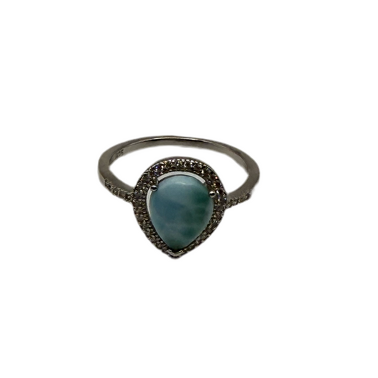 S888- NEW .925 Tear Drop Larimar Ring (W.G)