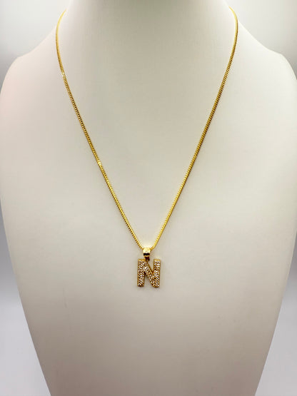 C21- NEW 14K Franco Chain and Letter N Pendant Set -W.G