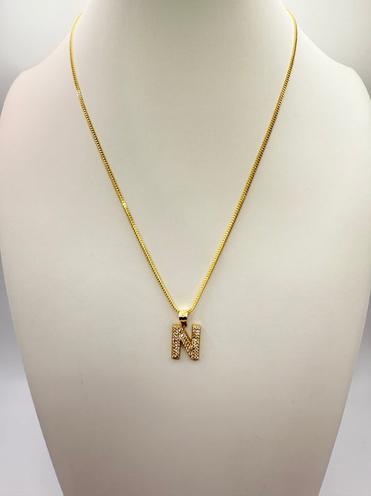 C21- NEW 14K Franco Chain and Letter N Pendant Set -W.G