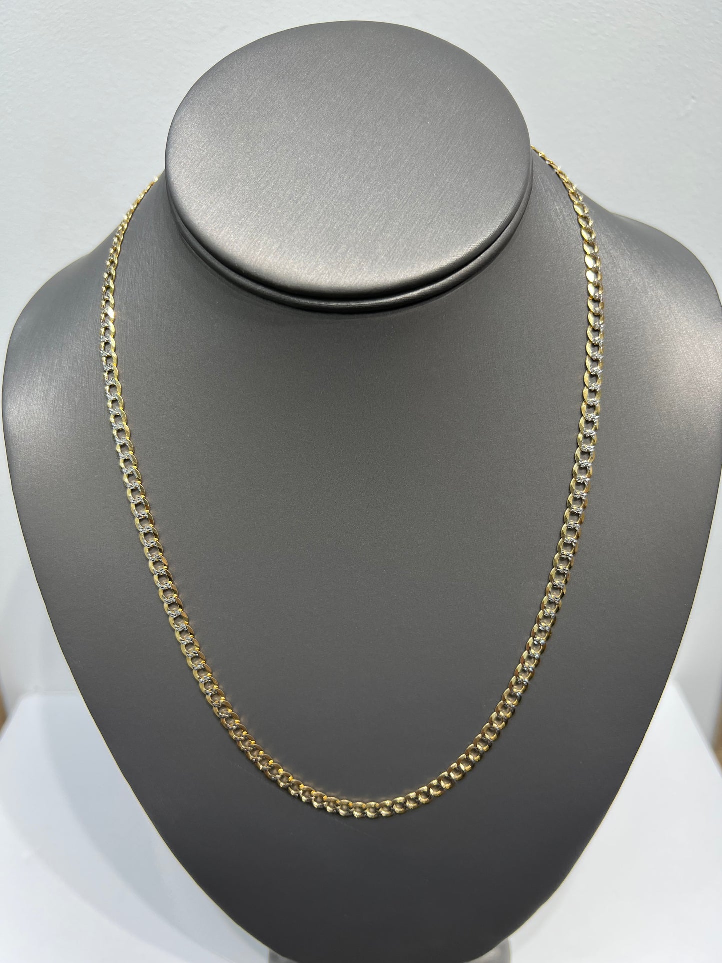 1263- 10K Solid Flat Cuban Curb Two Tone Chain (4.7mm) W.G