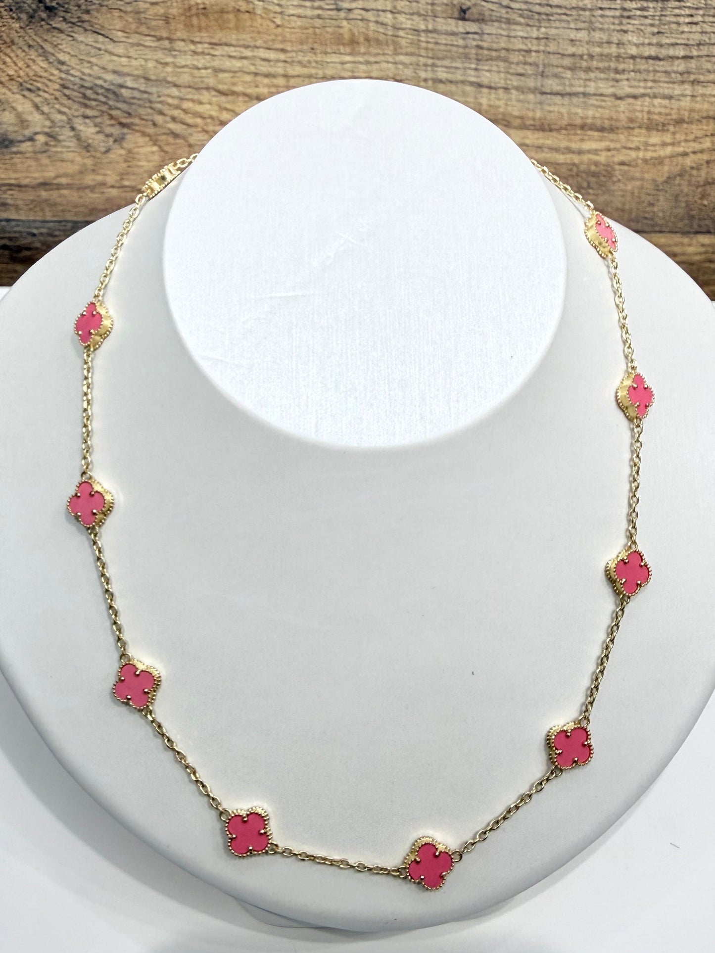 1608- NEW 14K Pink Trebol Necklace 19"+1" Ext (8mm) W.G
