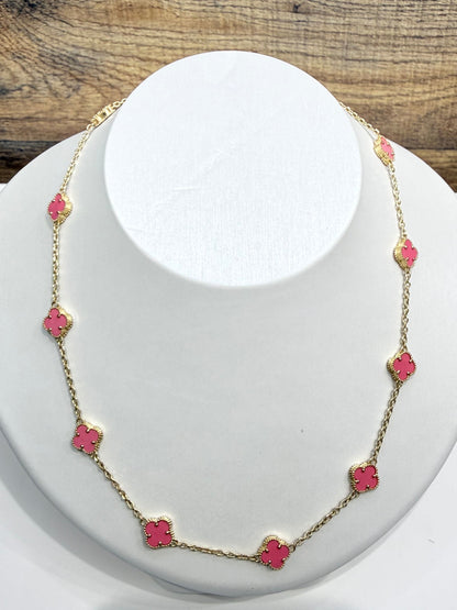 1608- NEW 14K Pink Trebol Necklace 19"+1" Ext (8mm) W.G