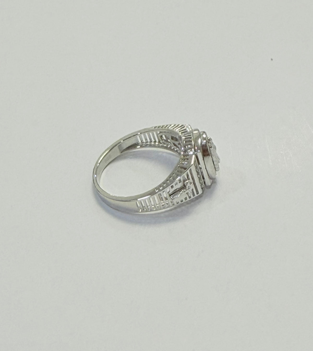 S1142- .925 Sterling Silver St Jude Moissanite Ring W.G