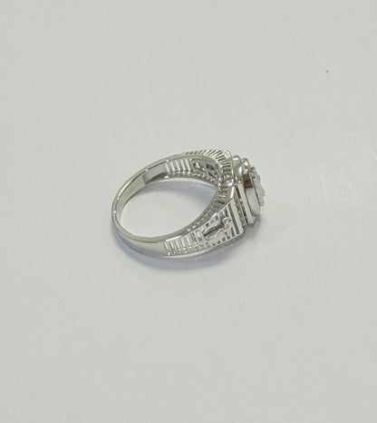 S1142- .925 Sterling Silver St Jude Moissanite Ring W.G