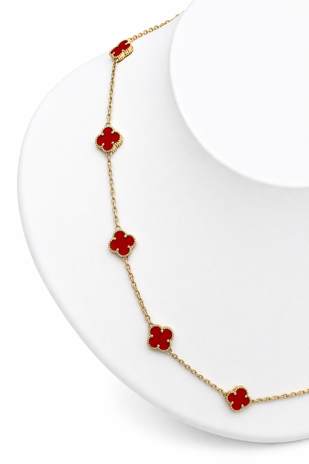 1609- NEW 14K Red Trebol Necklace 19"+1" ext (8mm) W.G