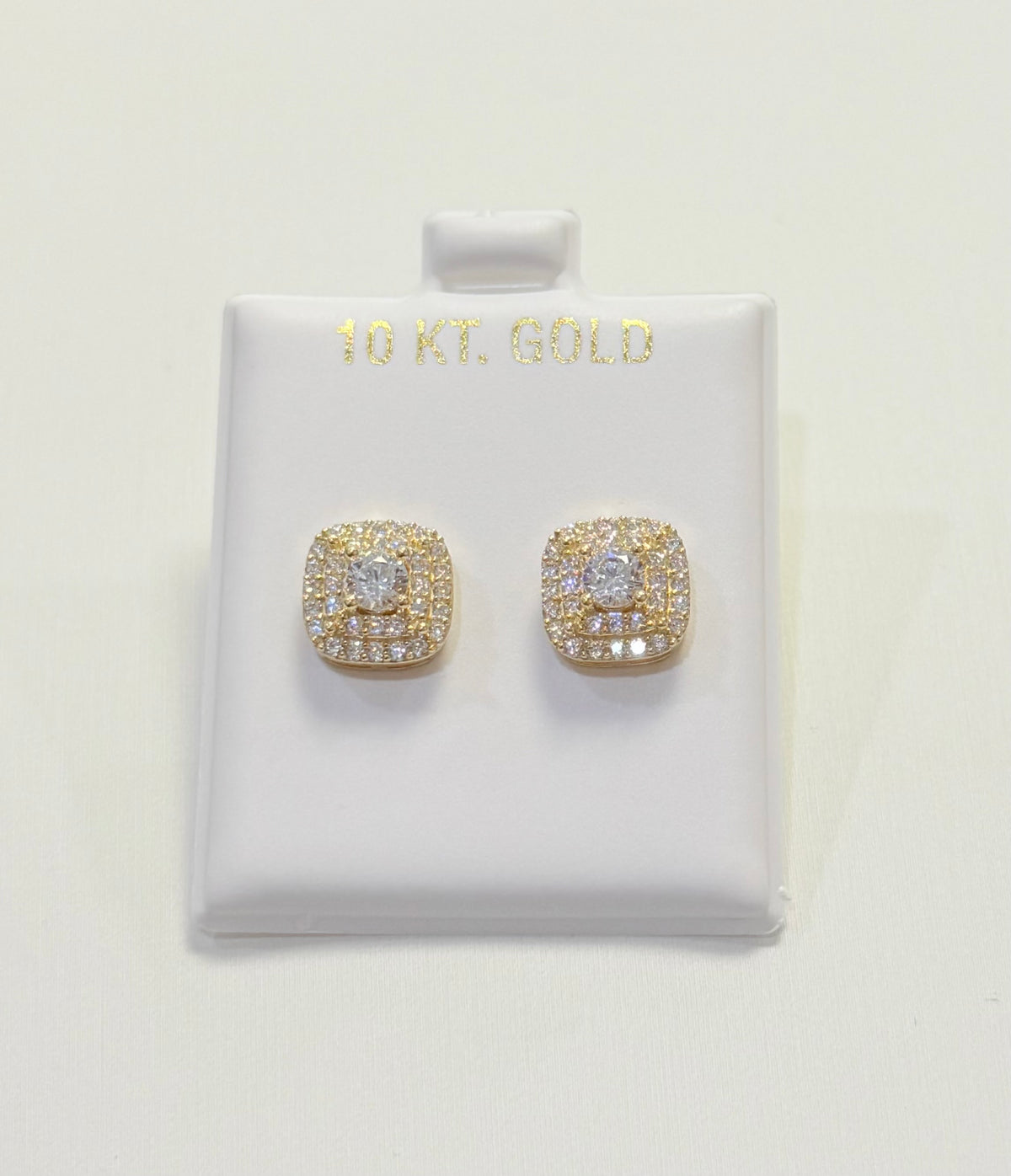 1743- NEW 10K Gold Square Cz Stud Earrings (9.8mm) W.G