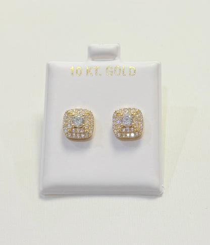 1743- NEW 10K Gold Square Cz Stud Earrings (9.8mm) W.G