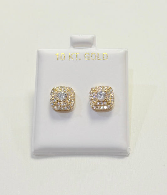 1743- NEW 10K Gold Square Cz Stud Earrings (9.8mm) W.G