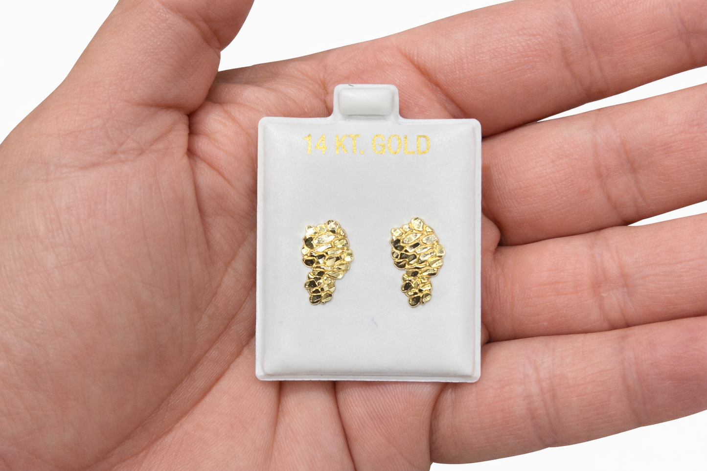 1223- NEW 14K Nugget Diamond Cut Stud Earrings (15x8.9mm) W.G