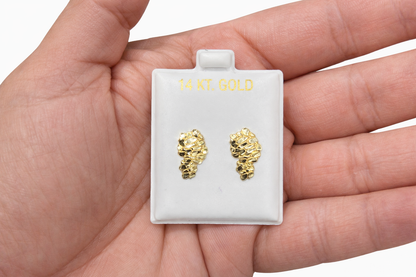 1223- NEW 14K Nugget Diamond Cut Stud Earrings (15x8.9mm) W.G
