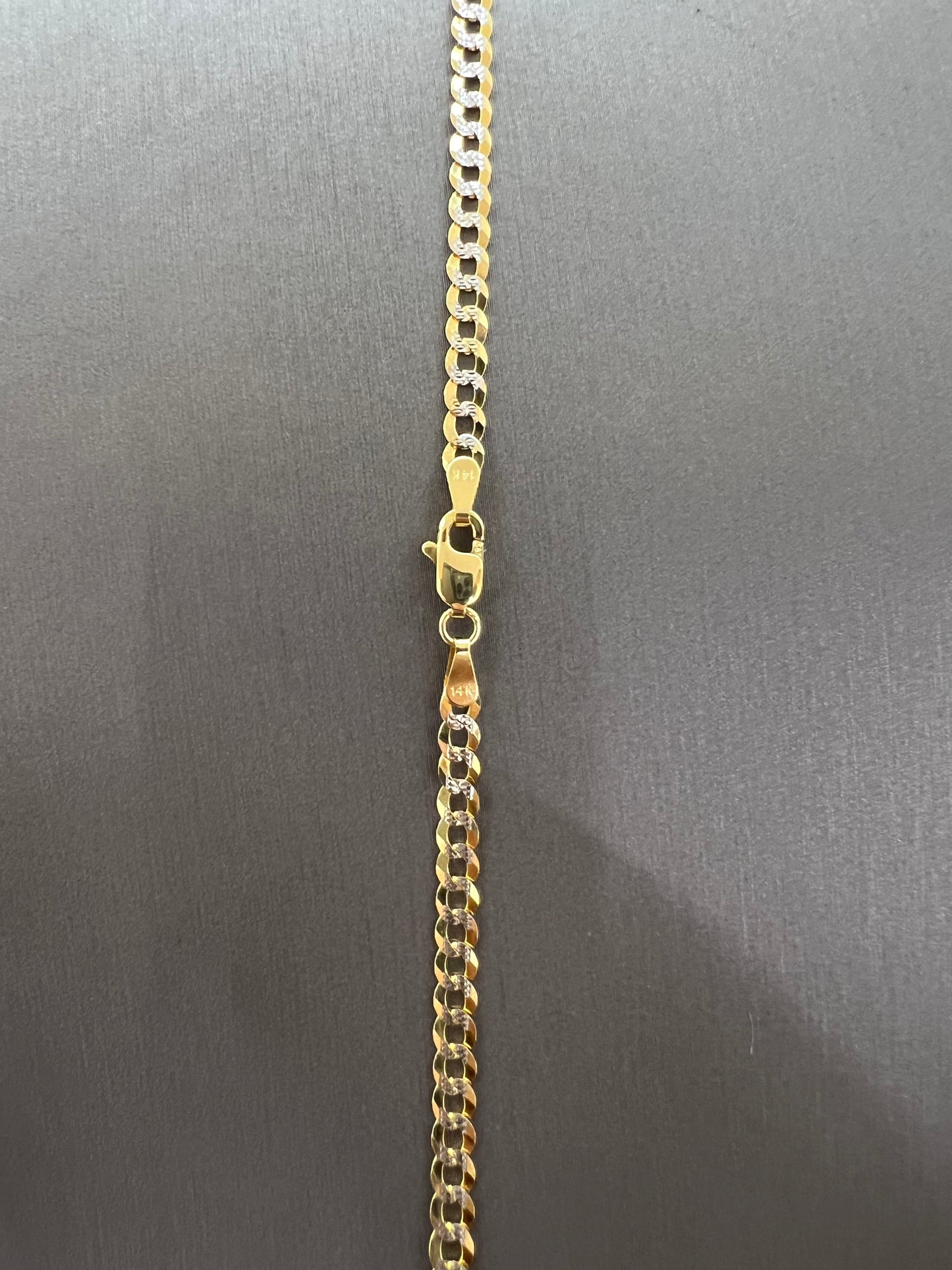 1624- NEW 14K Solid Cuban Curb Chain Two Tone 26" 3.7mm W.G