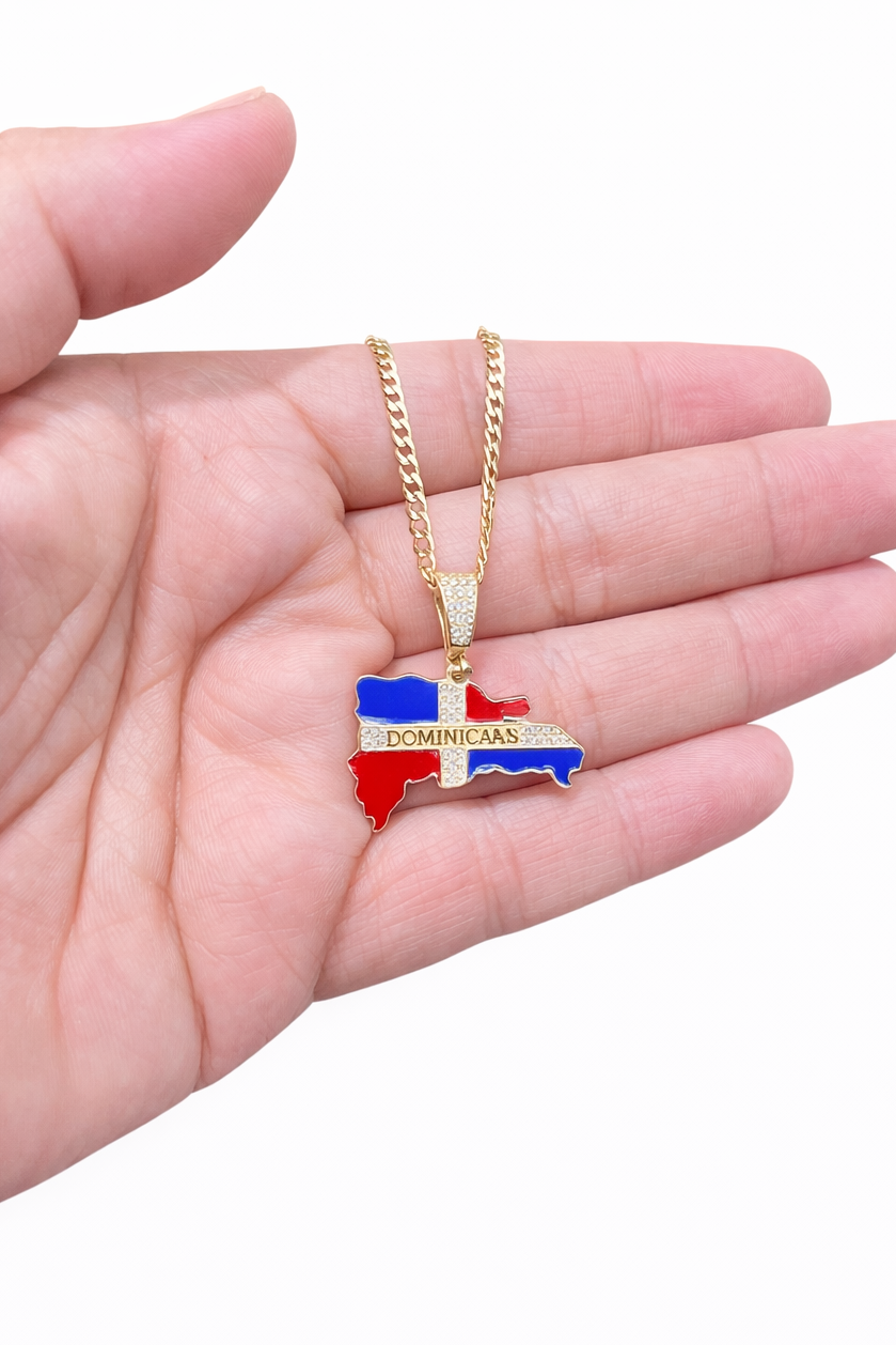 1359- NEW 14K Dominican Republic Map Pendant W.G