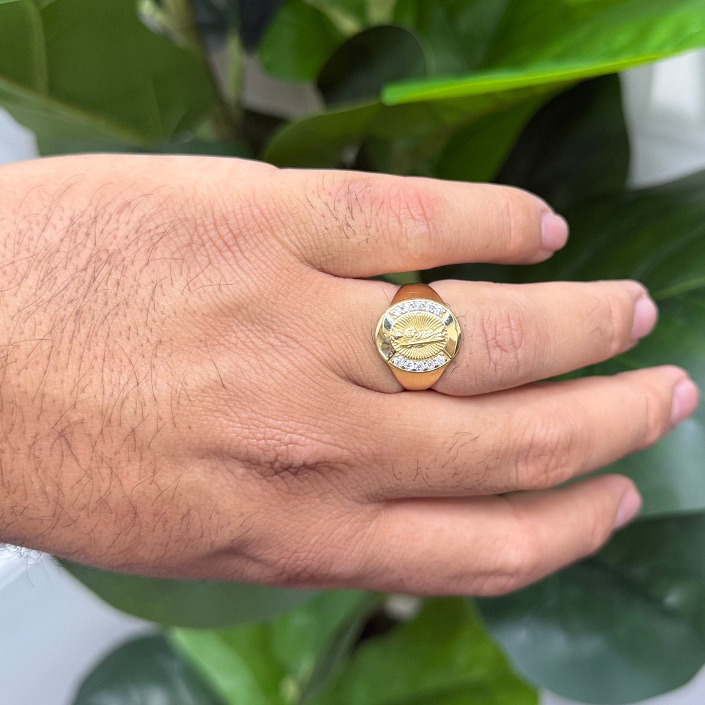 293-  NEW 14K St. Jude w/ Cubic Zirconia Men's Ring W.G
