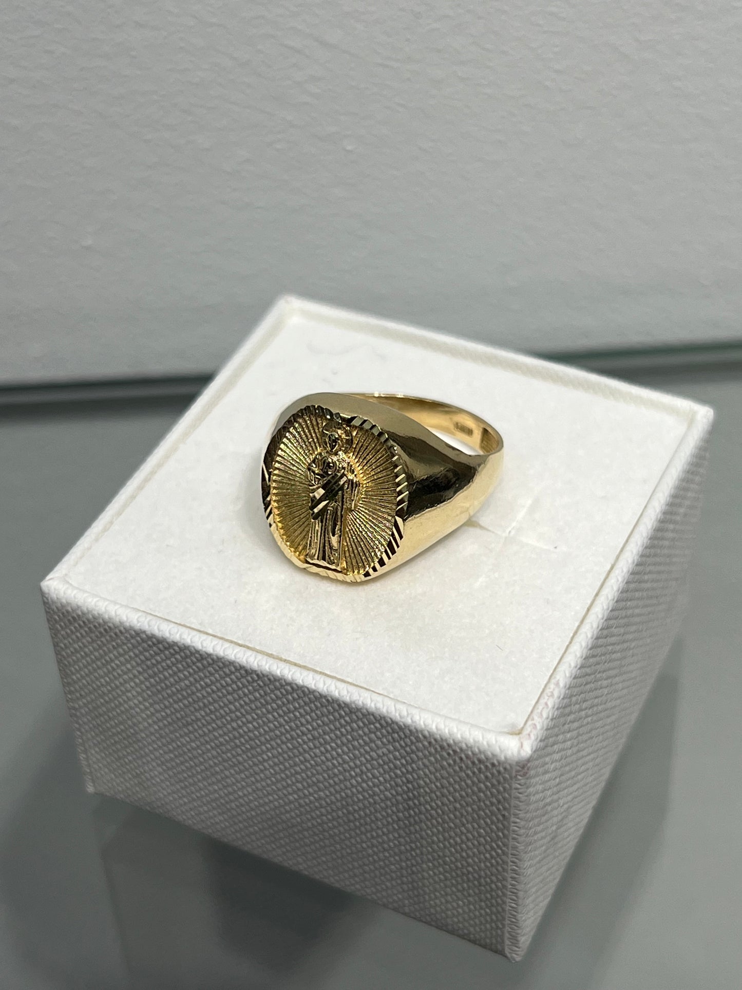 653-NEW 14K St Jude Figure Solid Men's Ring W.G