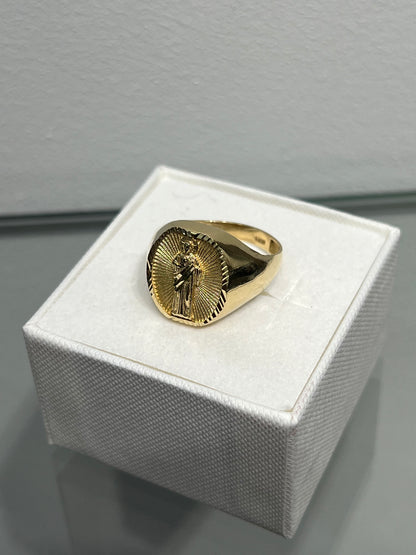 653-NEW 14K St Jude Figure Solid Men's Ring W.G