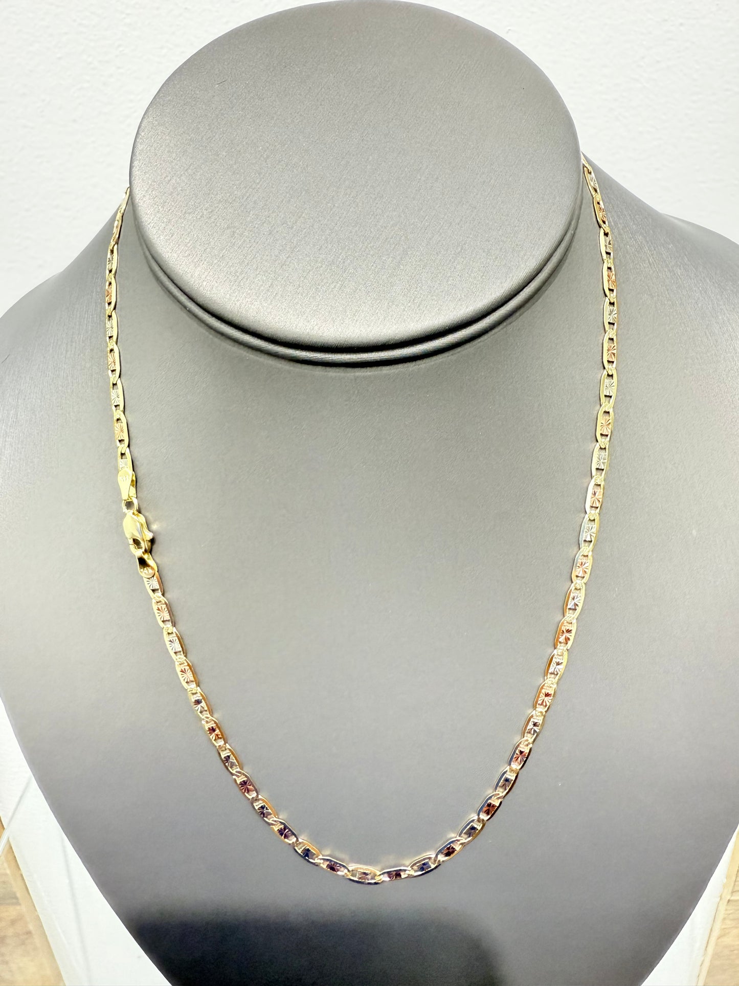 0027-NEW 14K Valentino Tri-tone Chain (3.4mm) W.G