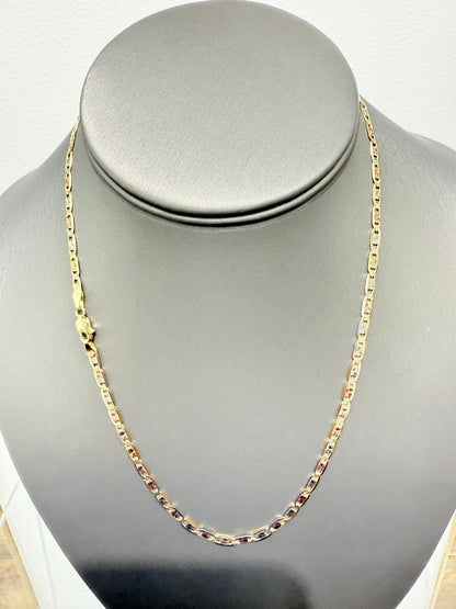 0027-NEW 14K Valentino Tri-tone Chain (3.4mm) W.G