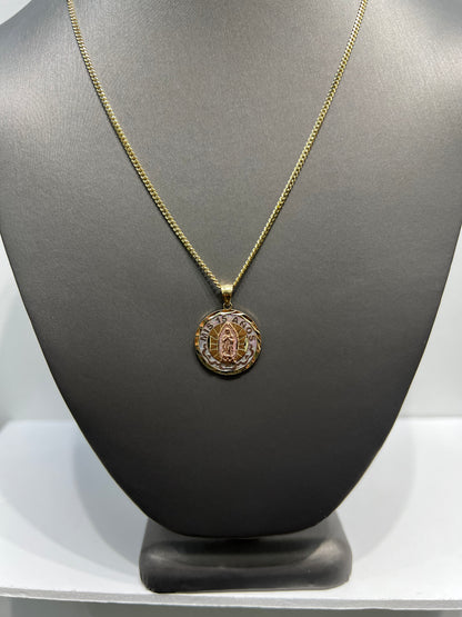 C50- 10K Solid Miami Cuban 18” & Our Lady Of Guadalupe Pendant Set