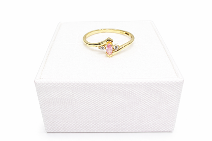 1111- NEW 14K Thin Pink Oval Stone Ring W.G