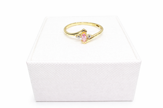 1111- NEW 14K Thin Pink Oval Stone Ring W.G