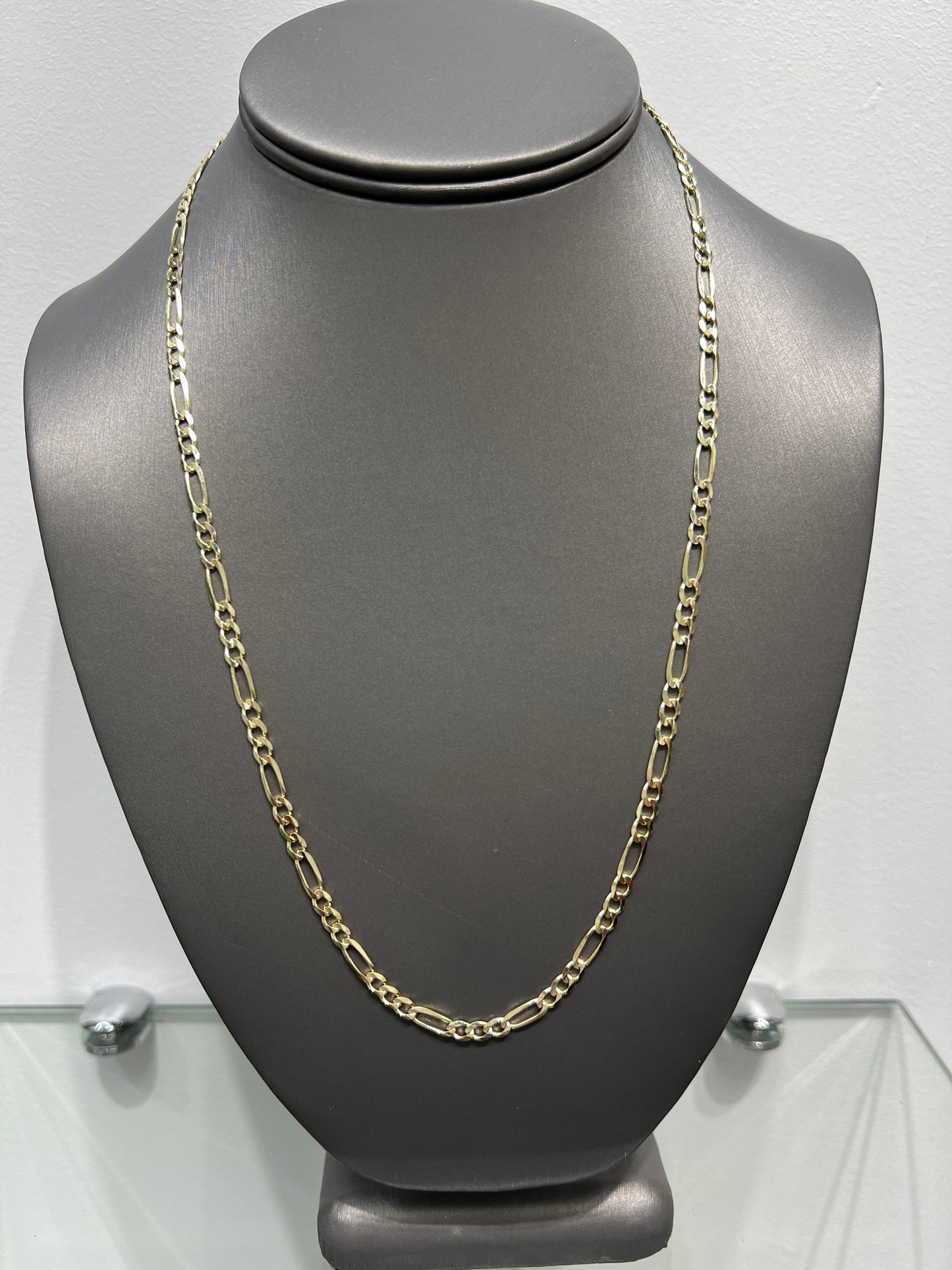 1255- NEW 14K Solid Figaro Chain 22" (4mm) W.G