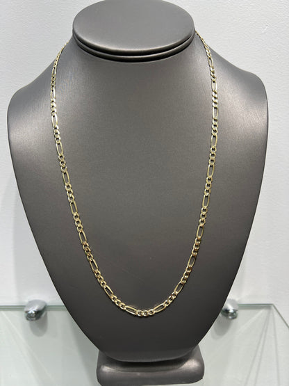 1255- NEW 14K Solid Figaro Chain 22" (4mm) W.G