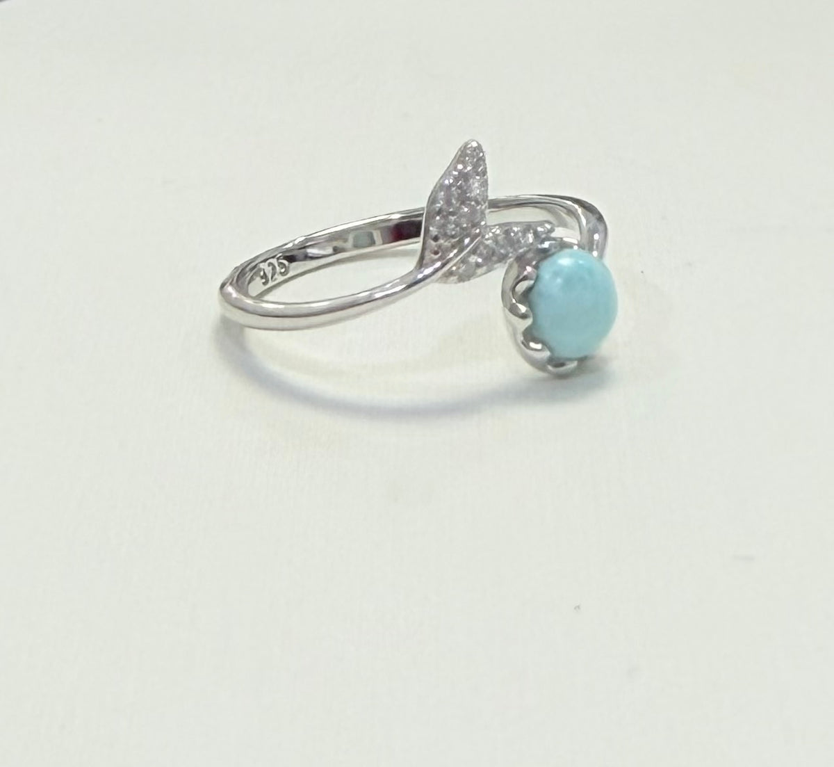 S890- NEW .925 Larimar Mermaid Adjustable Ring (W.G)