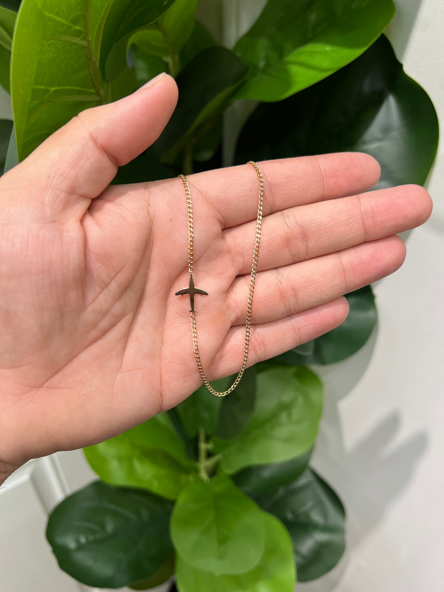 1339- NEW 10K Gold Airplane Necklace 16” (2mm) W.G