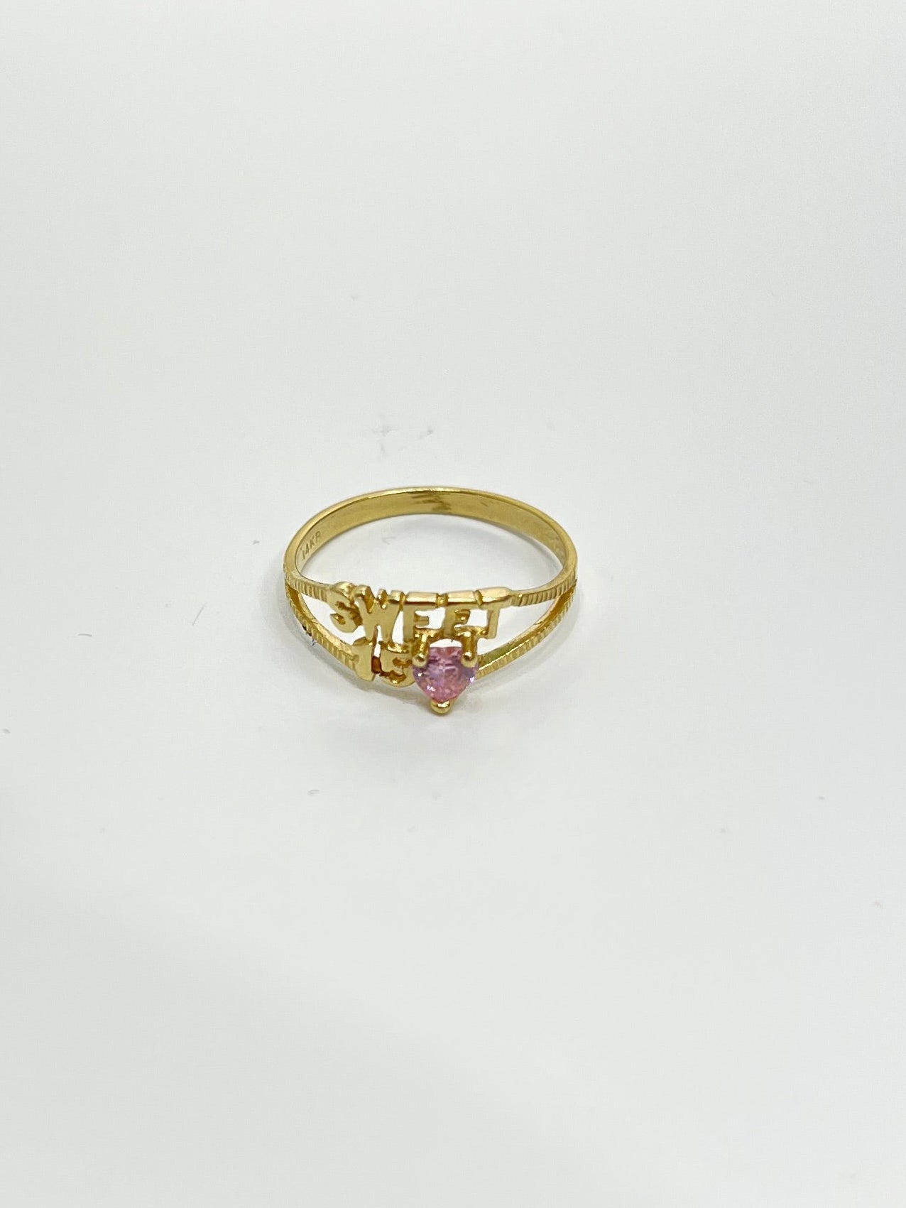 318- 14K Gold Pink Heart Quinceanera Ring W.G
