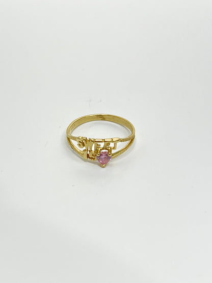 318- 14K Gold Pink Heart Quinceanera Ring W.G