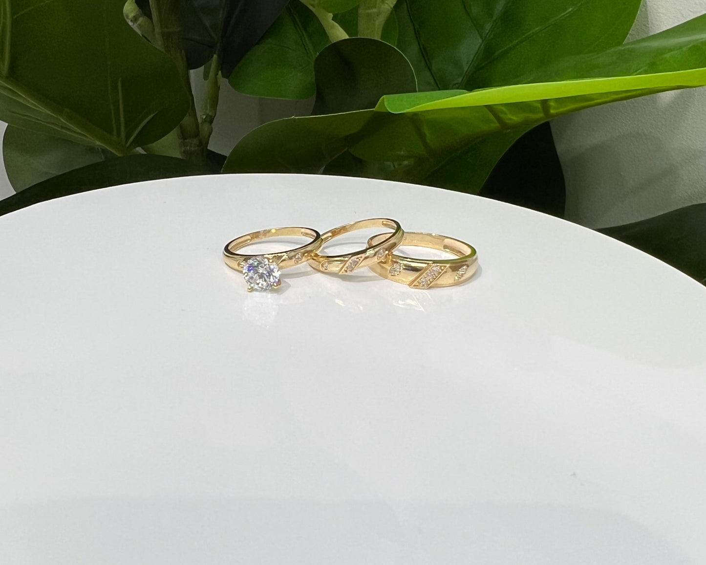 1227- NEW 14K Gold Band Wedding Rings Set W.G