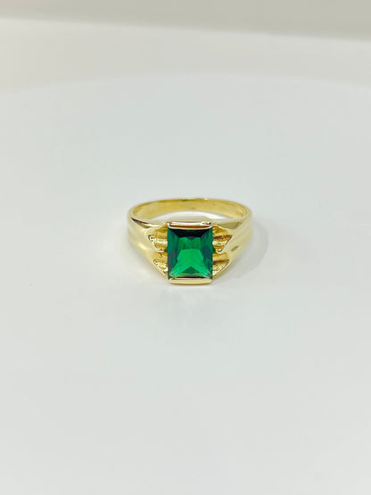 1101-NEW 14K Square Green Cz Stone Men's Ring W.G