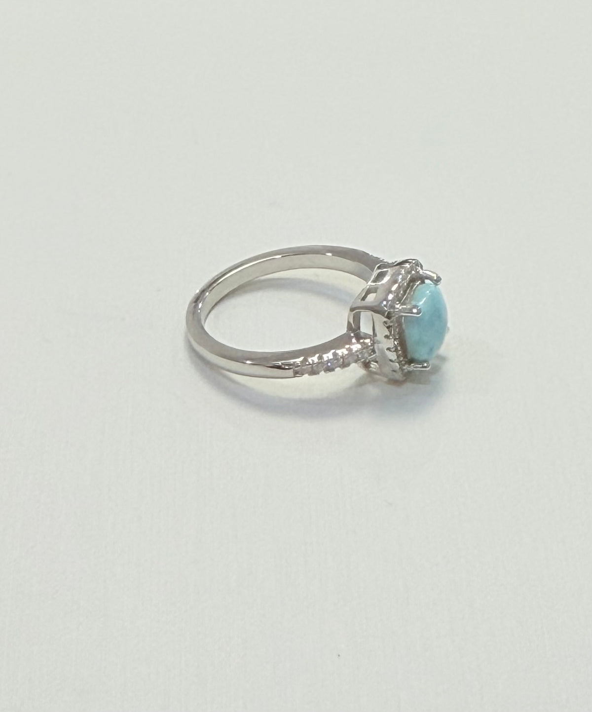 S903- NEW .925 Sterling Silver Square Larimar Ring W.G