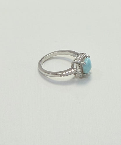 S903- NEW .925 Sterling Silver Square Larimar Ring W.G