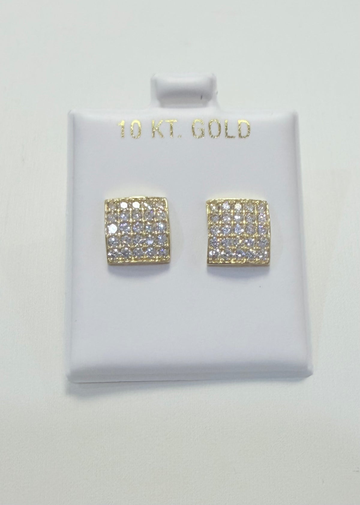 1740-NEW 10K Full Cz Square Stud Earrings (10mm) W.G