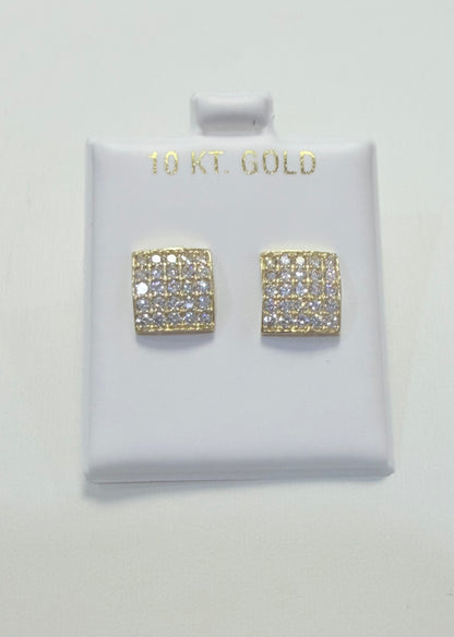 1740-NEW 10K Full Cz Square Stud Earrings (10mm) W.G
