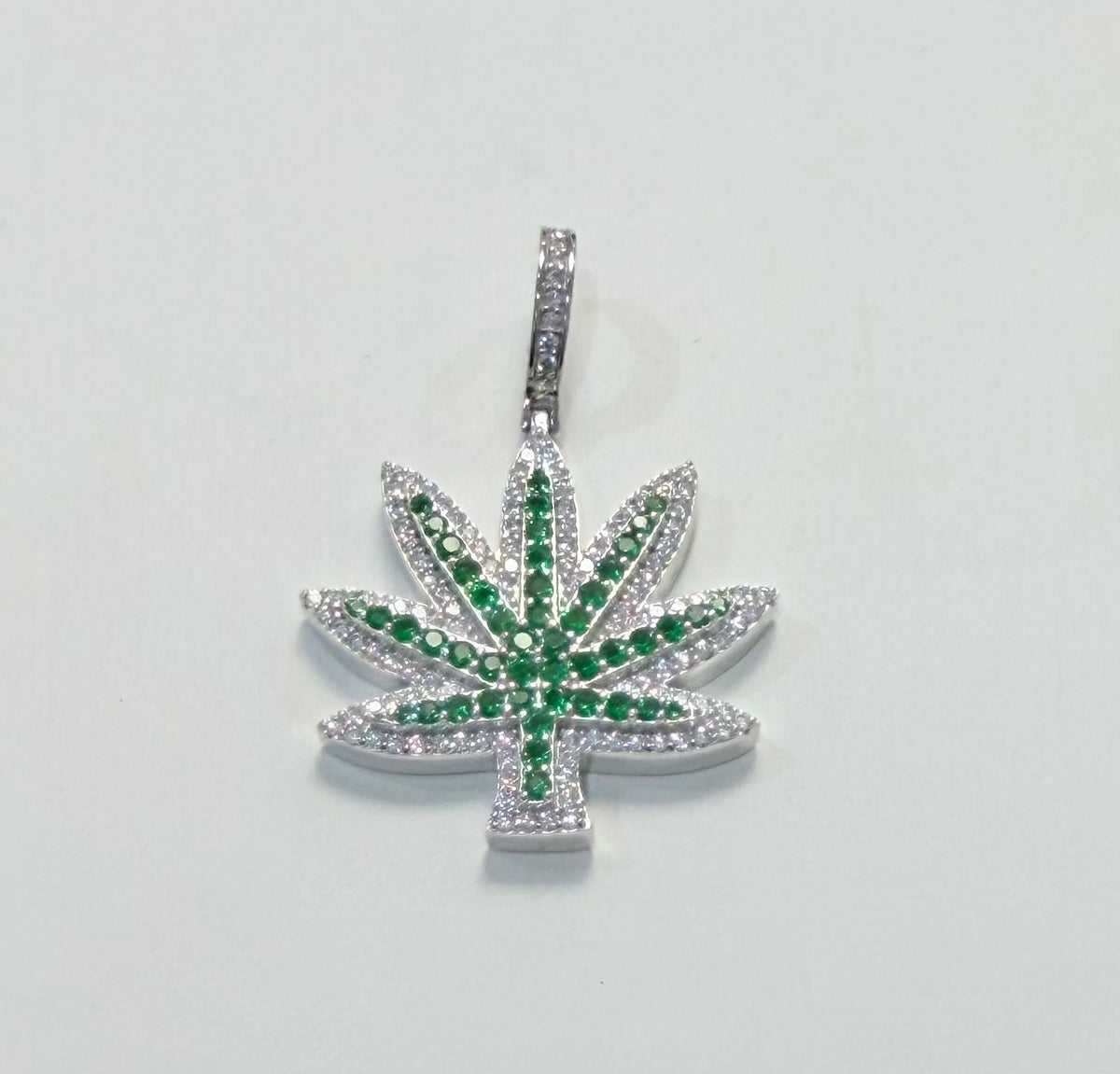 S414- NEW .925 Sterling Silver Cannabis Pendant W.G