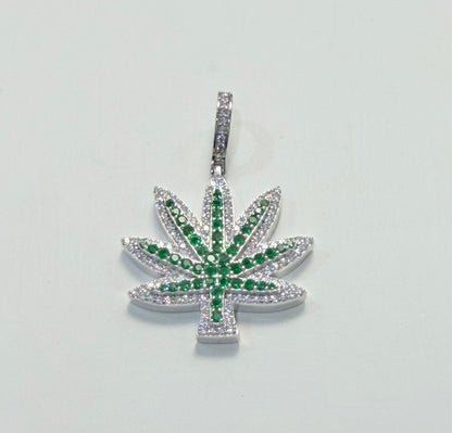 S414- NEW .925 Sterling Silver Cannabis Pendant W.G