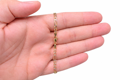 1291-NEW 14K Two Toned Solid Figaro Bracelet 8.5” (3.7mm) W.G