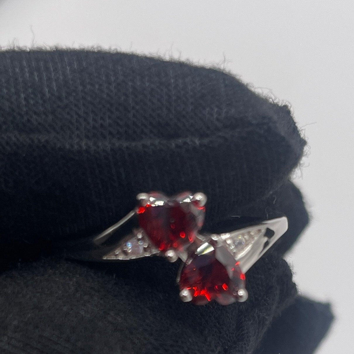 S557- .925 Double Heart Garnet Ring Size 6