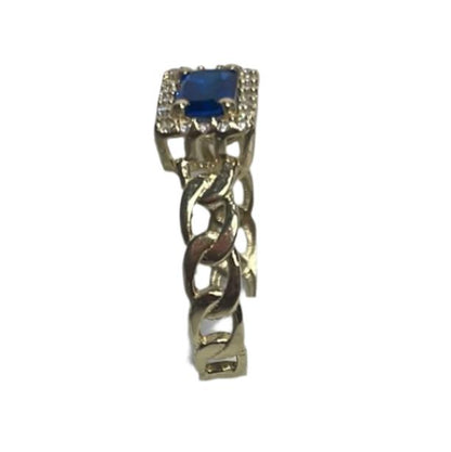 0086- 14K Yellow Gold Blue Square Stone Ring