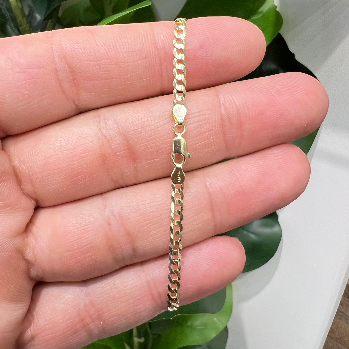 1657- NEW 14K Solid Cuban Curb Bracelet 7" (3.2mm) W.G