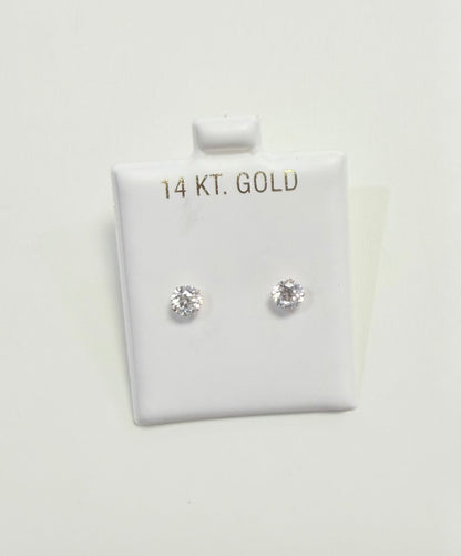 1692- NEW 14K Cubic Zirconia Stud Earrings (5mm) W.G