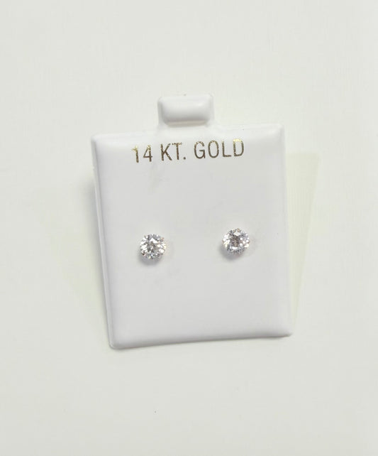 1692- NEW 14K Cubic Zirconia Stud Earrings (5mm) W.G